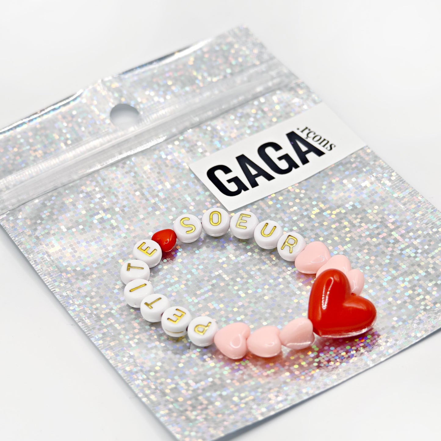 Bracelet GAGA - Candy, Blanc doré  & Maxi coeur Rouge