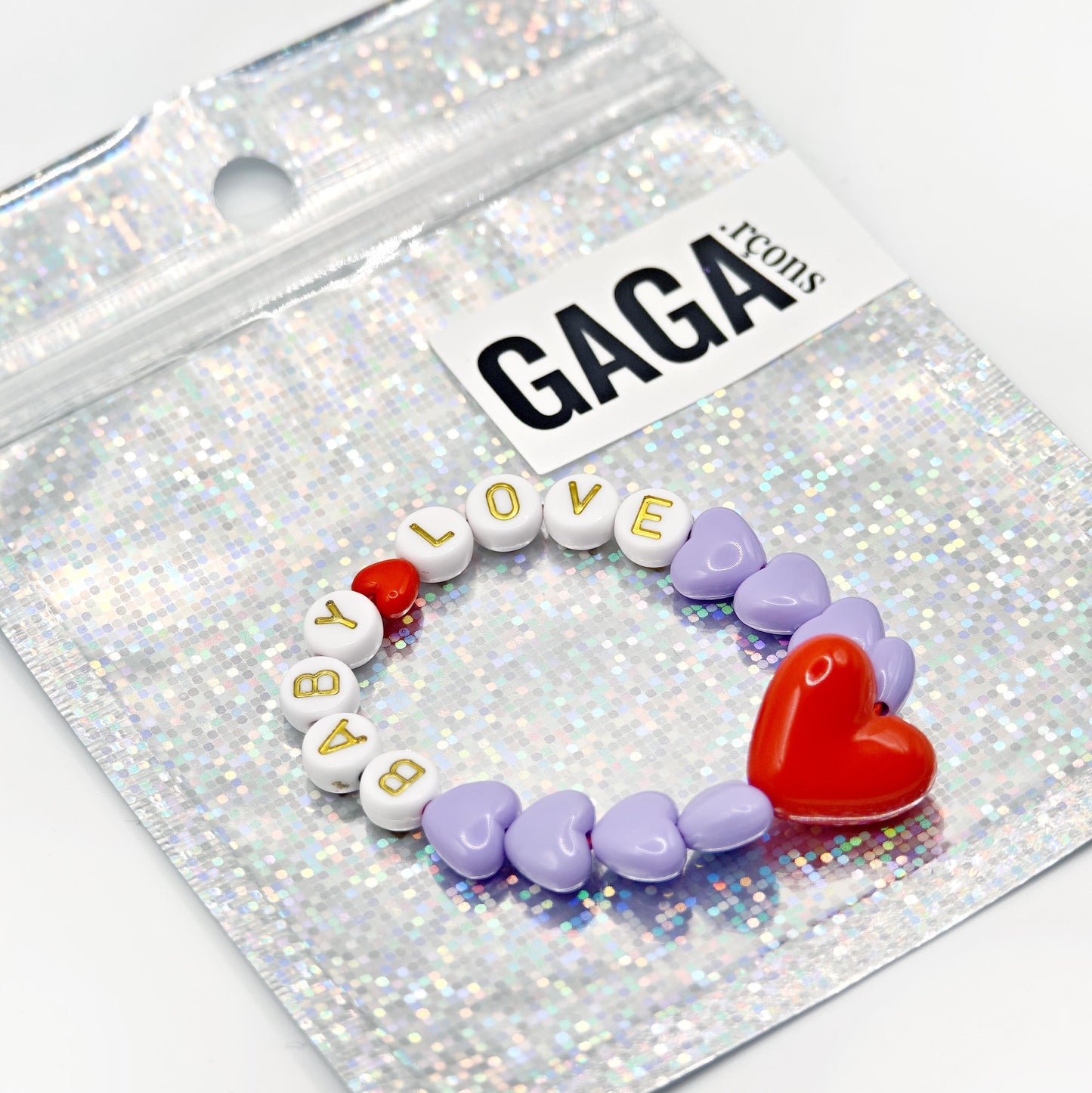 Bracelet GAGA - Lila, Blanc doré  & Maxi coeur Rouge