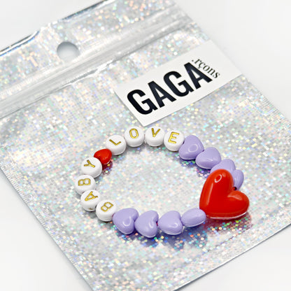 Bracelet GAGA - Lila, Blanc doré  & Maxi coeur Rouge