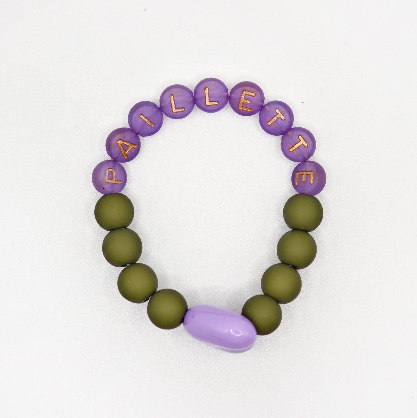 Bracelet GAGA - Kaki, Violet doré  & Maxi coeur Lila