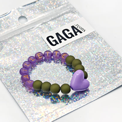 Bracelet GAGA - Kaki, Violet doré  & Maxi coeur Lila