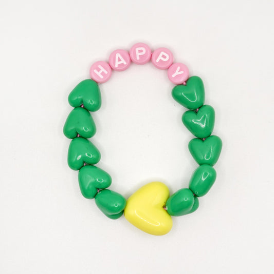 Bracelet GAGA - Vert Flashy, Lait fraise  & Maxi coeur Jaune flashy