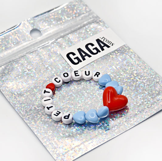 Bracelet GAGA - Bleu ciel, Blanc  & Maxi coeur Rouge