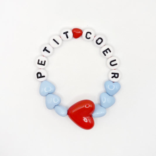 Bracelet GAGA - Bleu ciel, Blanc  & Maxi coeur Rouge