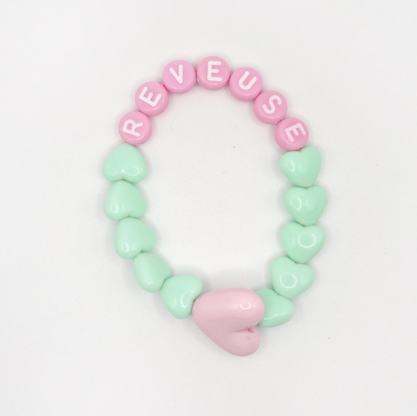 Bracelet GAGA - Menthe, Lait fraise  & Maxi coeur Rose