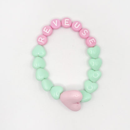 Bracelet GAGA - Menthe, Lait fraise  & Maxi coeur Rose