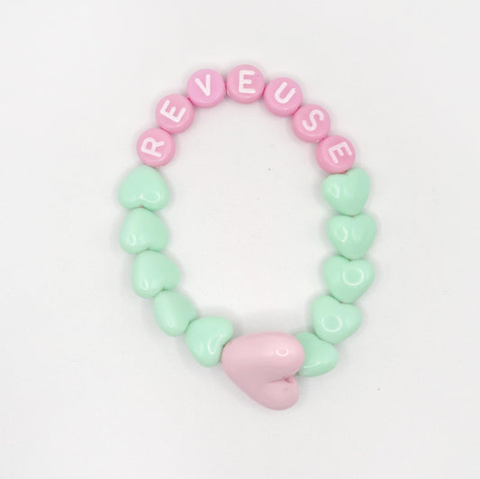 Bracelet GAGA - Menthe, Lait fraise  & Maxi coeur Rose