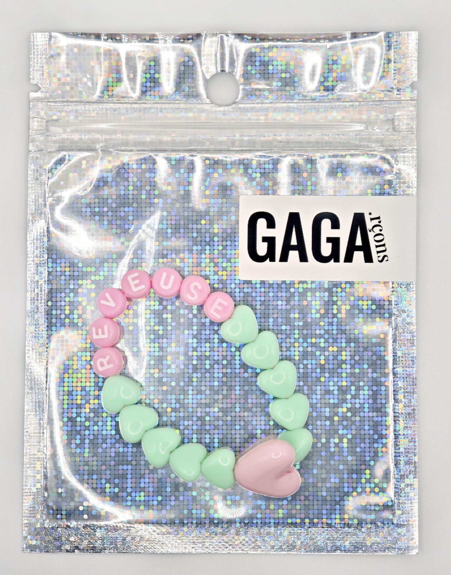 Bracelet GAGA - Menthe, Lait fraise  & Maxi coeur Rose