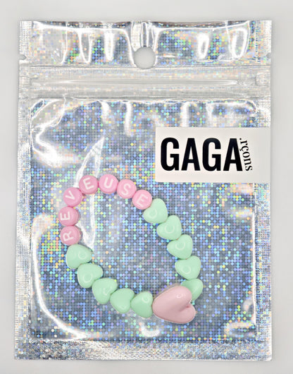Bracelet GAGA - Menthe, Lait fraise  & Maxi coeur Rose