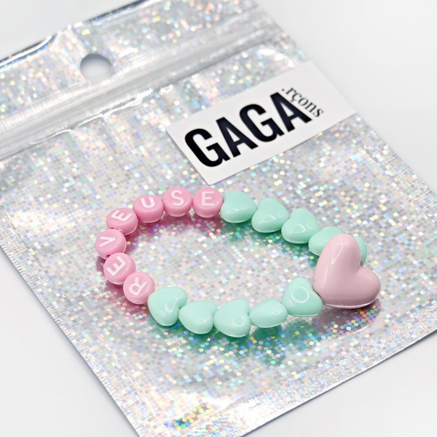 Bracelet GAGA - Menthe, Lait fraise  & Maxi coeur Rose