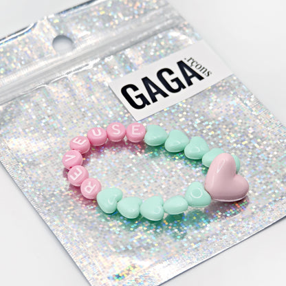 Bracelet GAGA - Menthe, Lait fraise  & Maxi coeur Rose