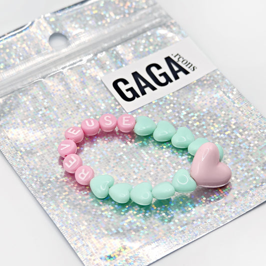 Bracelet GAGA - Menthe, Lait fraise  & Maxi coeur Rose