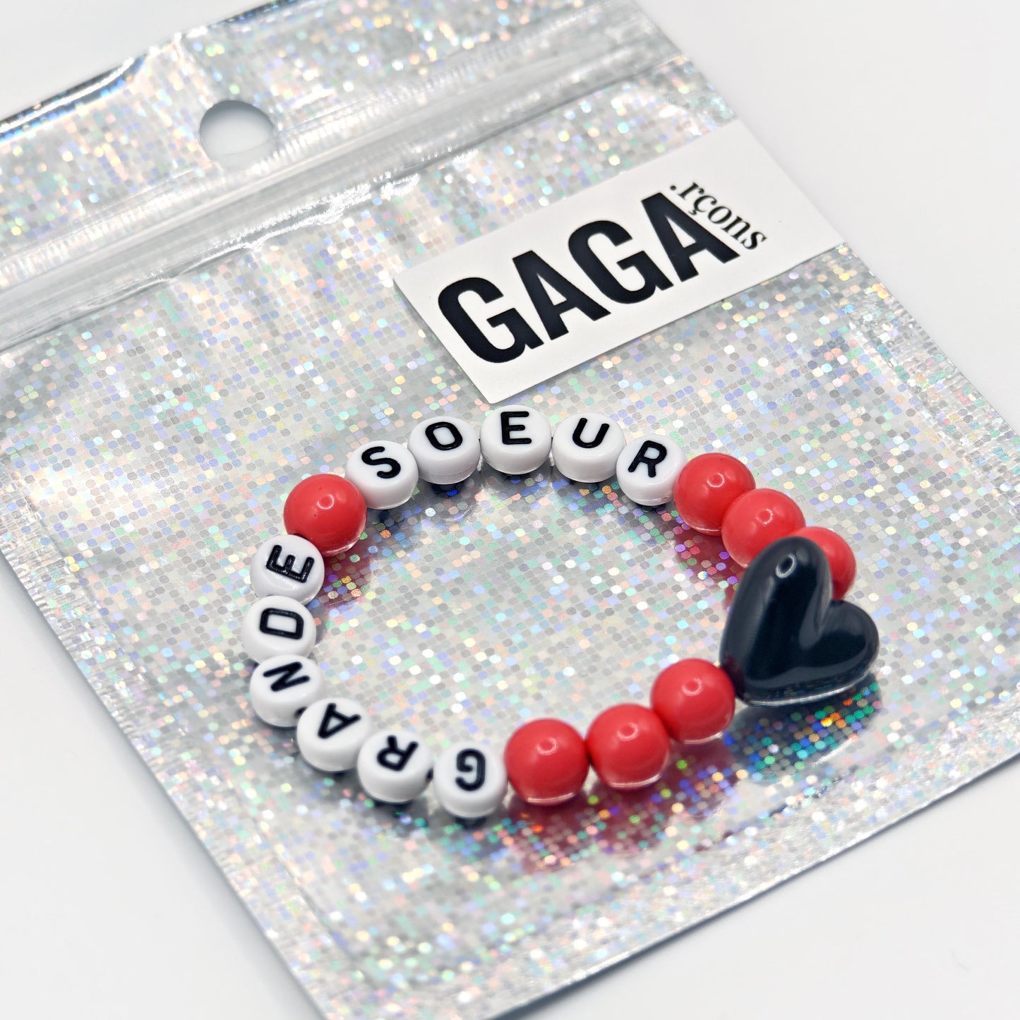 Bracelet GAGA - Fuchsia, Blanc  & Maxi coeur Noir