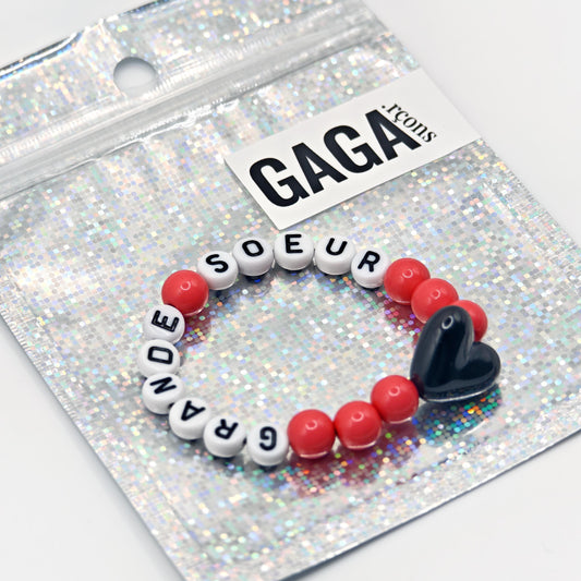 Bracelet GAGA - Fuchsia, Blanc  & Maxi coeur Noir