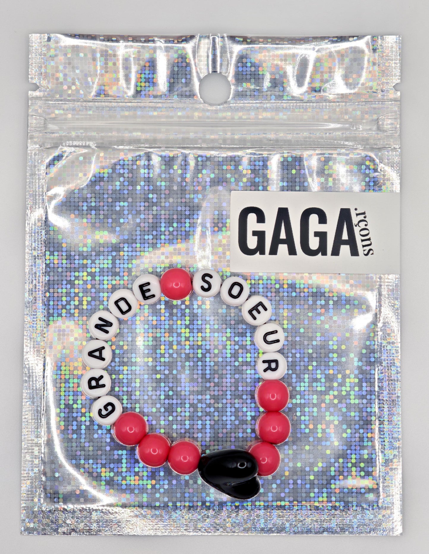 Bracelet GAGA - Fuchsia, Blanc  & Maxi coeur Noir