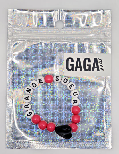 Bracelet GAGA - Fuchsia, Blanc  & Maxi coeur Noir