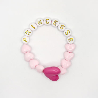 Bracelet GAGA - Rose pastel, Blanc doré  & Maxi coeur Fuchsia