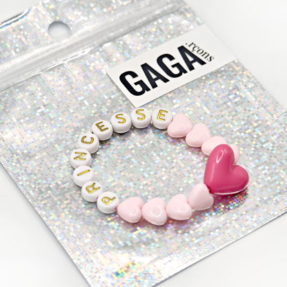 Bracelet GAGA - Rose pastel, Blanc doré  & Maxi coeur Fuchsia
