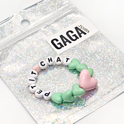 Bracelet GAGA - Vert pastel, Blanc & Maxi coeur Rose