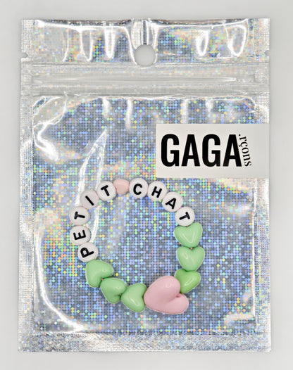 Bracelet GAGA - Vert pastel, Blanc & Maxi coeur Rose