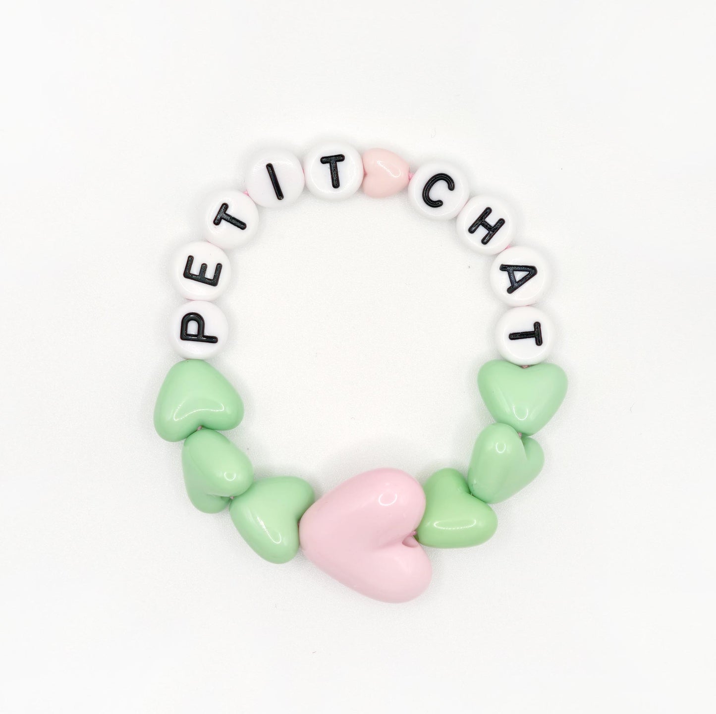 Bracelet GAGA - Vert pastel, Blanc & Maxi coeur Rose