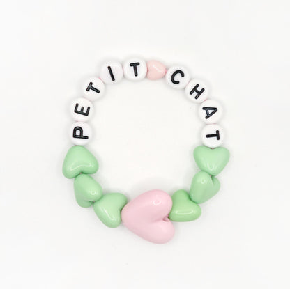 Bracelet GAGA - Vert pastel, Blanc & Maxi coeur Rose