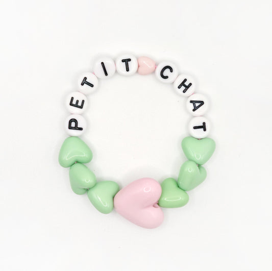 Bracelet GAGA - Vert pastel, Blanc & Maxi coeur Rose