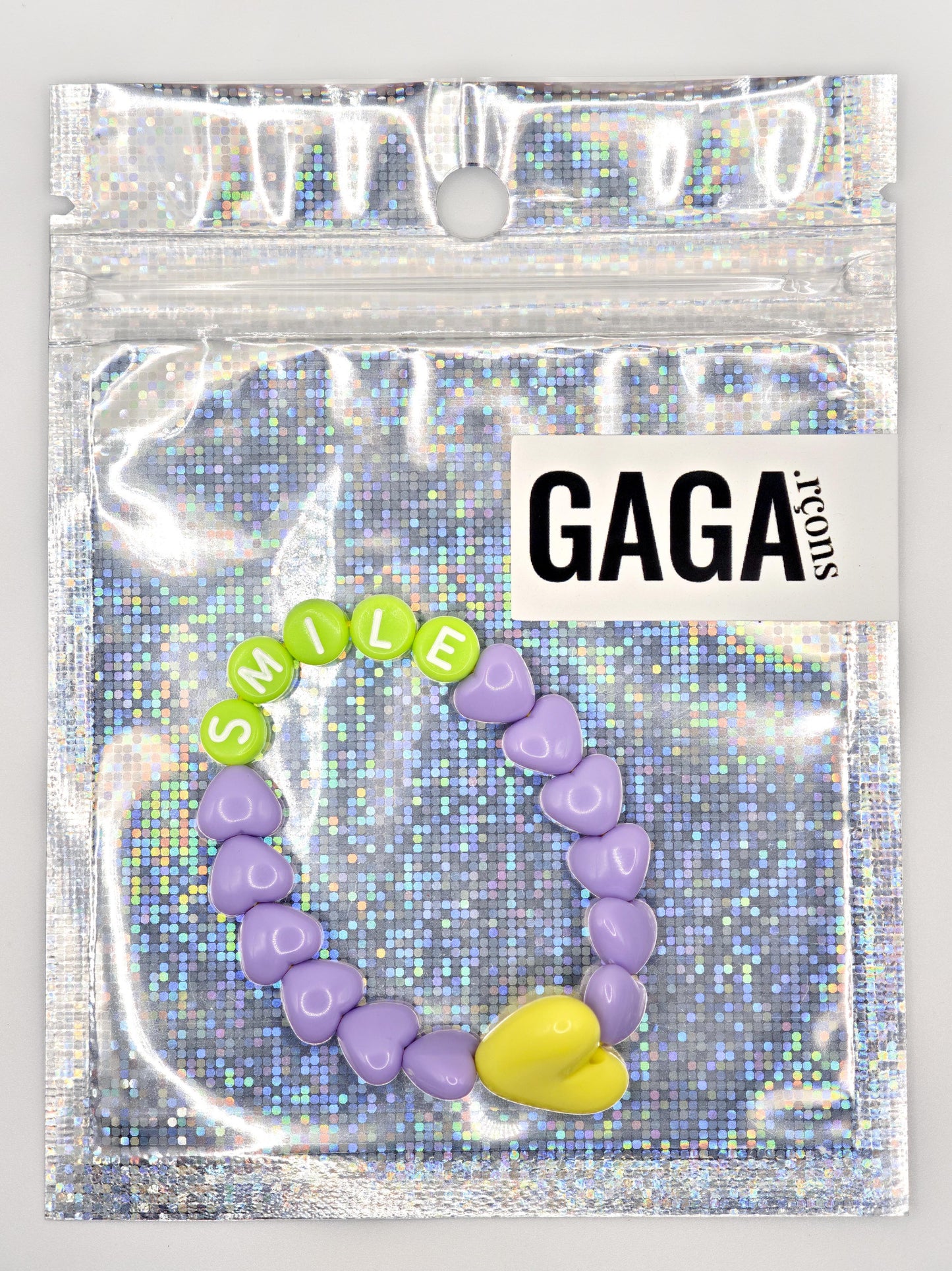 Bracelet GAGA - Lila, Vert acidulé & Maxi coeur Jaune