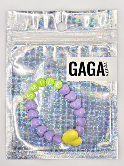 Bracelet GAGA - Lila, Vert acidulé & Maxi coeur Jaune