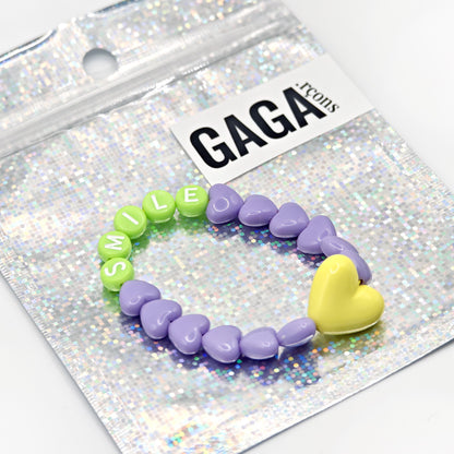 Bracelet GAGA - Lila, Vert acidulé & Maxi coeur Jaune