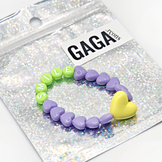 Bracelet GAGA - Lila, Vert acidulé & Maxi coeur Jaune