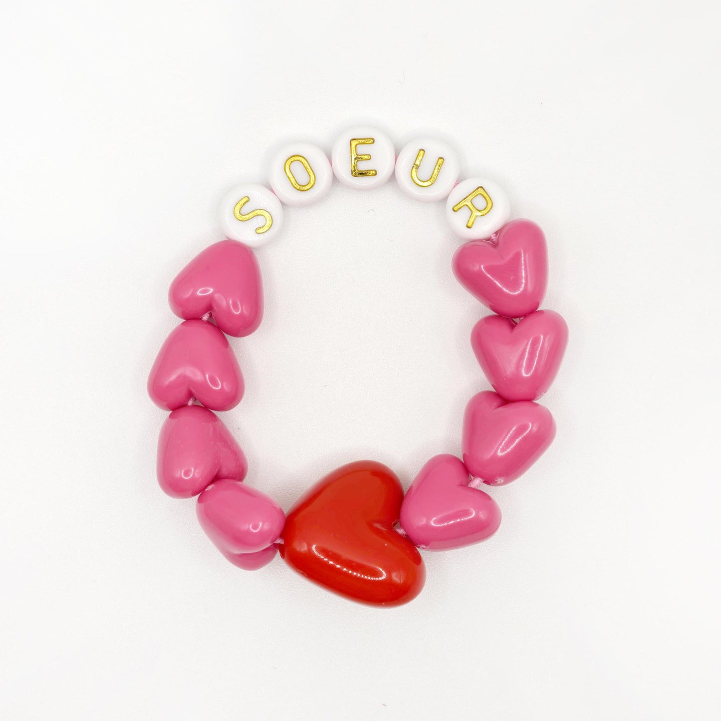 Bracelet GAGA - Fuchsia, Blanc doré & Maxi coeur Rouge