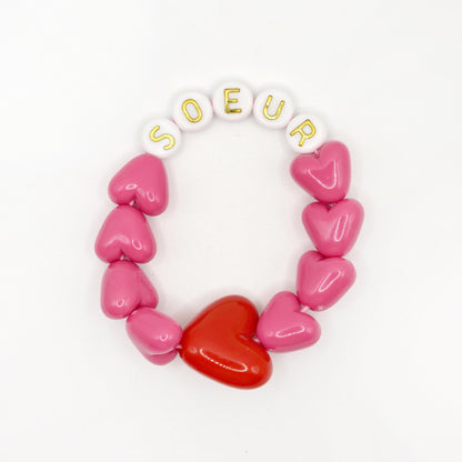 Bracelet GAGA - Fuchsia, Blanc doré & Maxi coeur Rouge