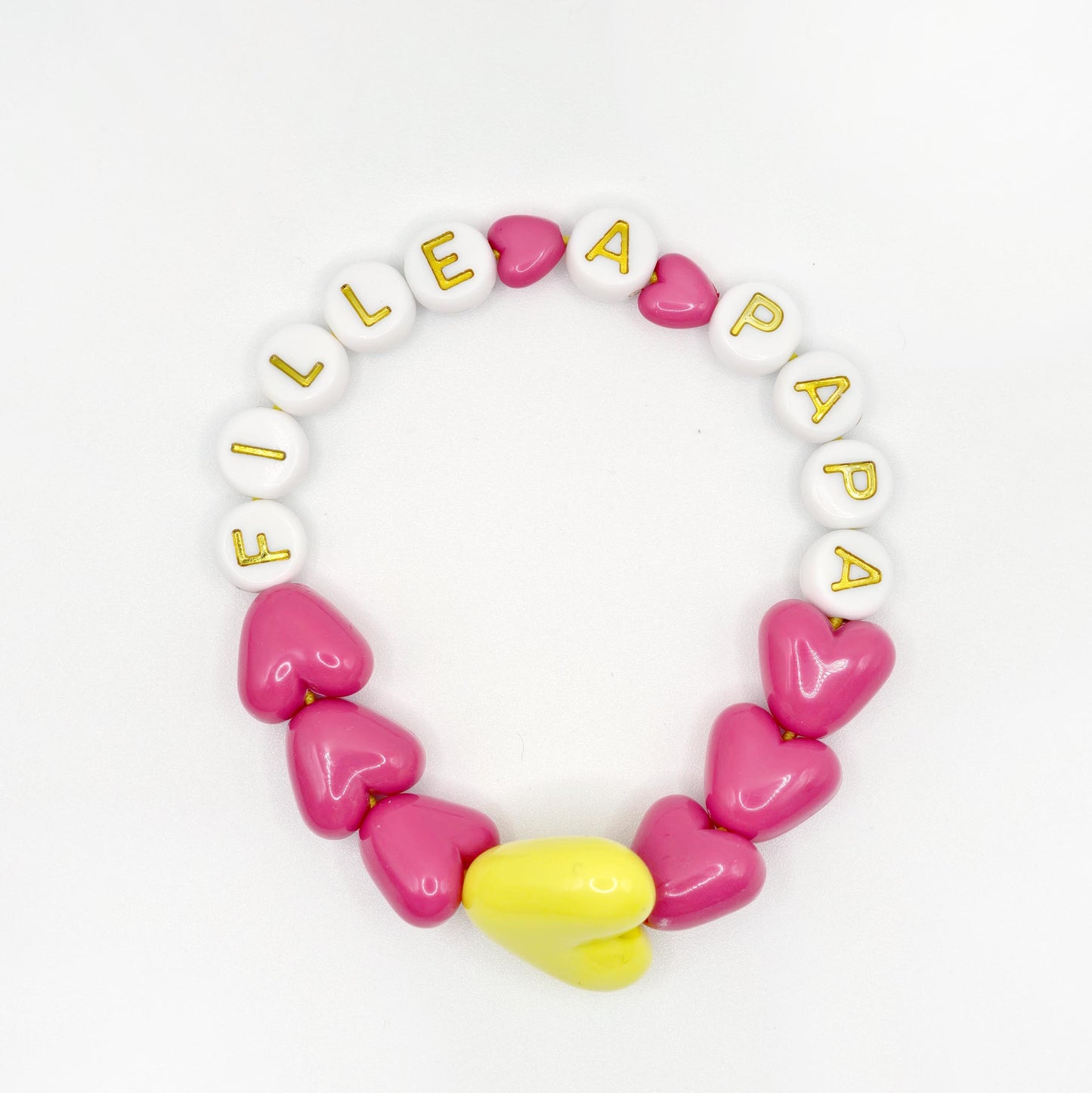 Bracelet GAGA - Fuchsia, Blanc doré & Maxi coeur Jaune