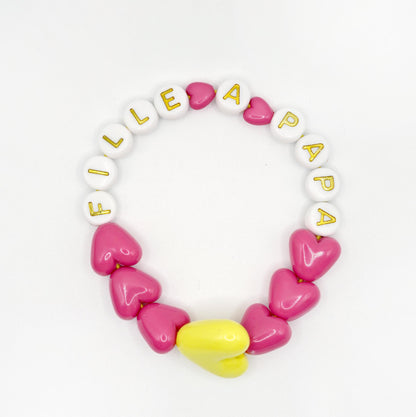 Bracelet GAGA - Fuchsia, Blanc doré & Maxi coeur Jaune