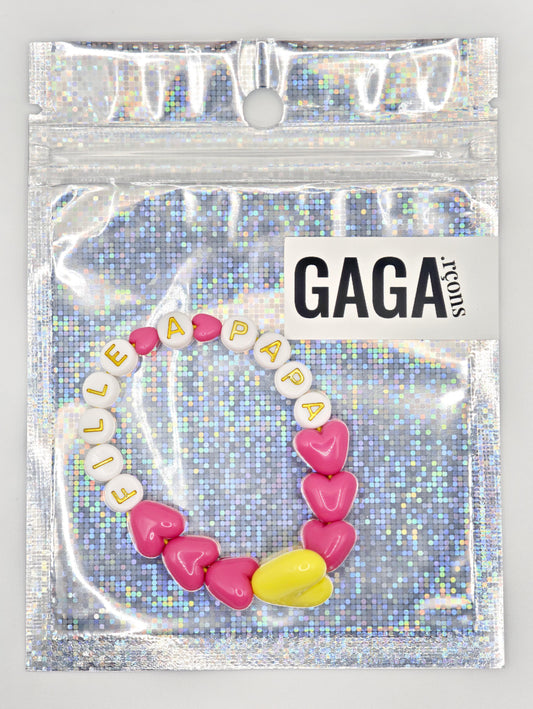 Bracelet GAGA - Fuchsia, Blanc doré & Maxi coeur Jaune
