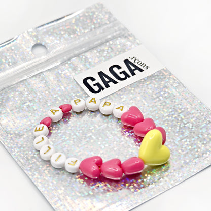 Bracelet GAGA - Fuchsia, Blanc doré & Maxi coeur Jaune