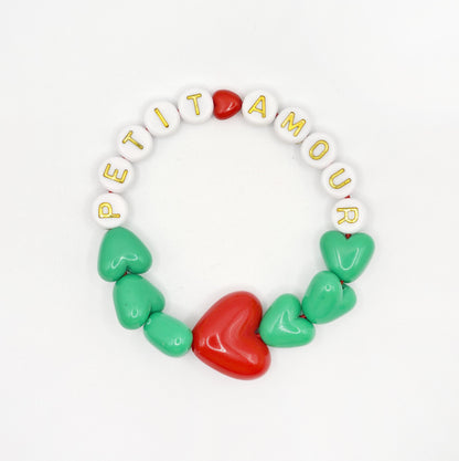 Bracelet GAGA - Vert flashy, Blanc doré & Maxi coeur Rouge