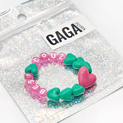 Bracelet GAGA - Vert, Rose flashy & Maxi coeur Fuchsia
