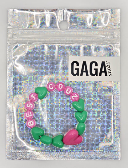 Bracelet GAGA - Vert, Rose flashy & Maxi coeur Fuchsia