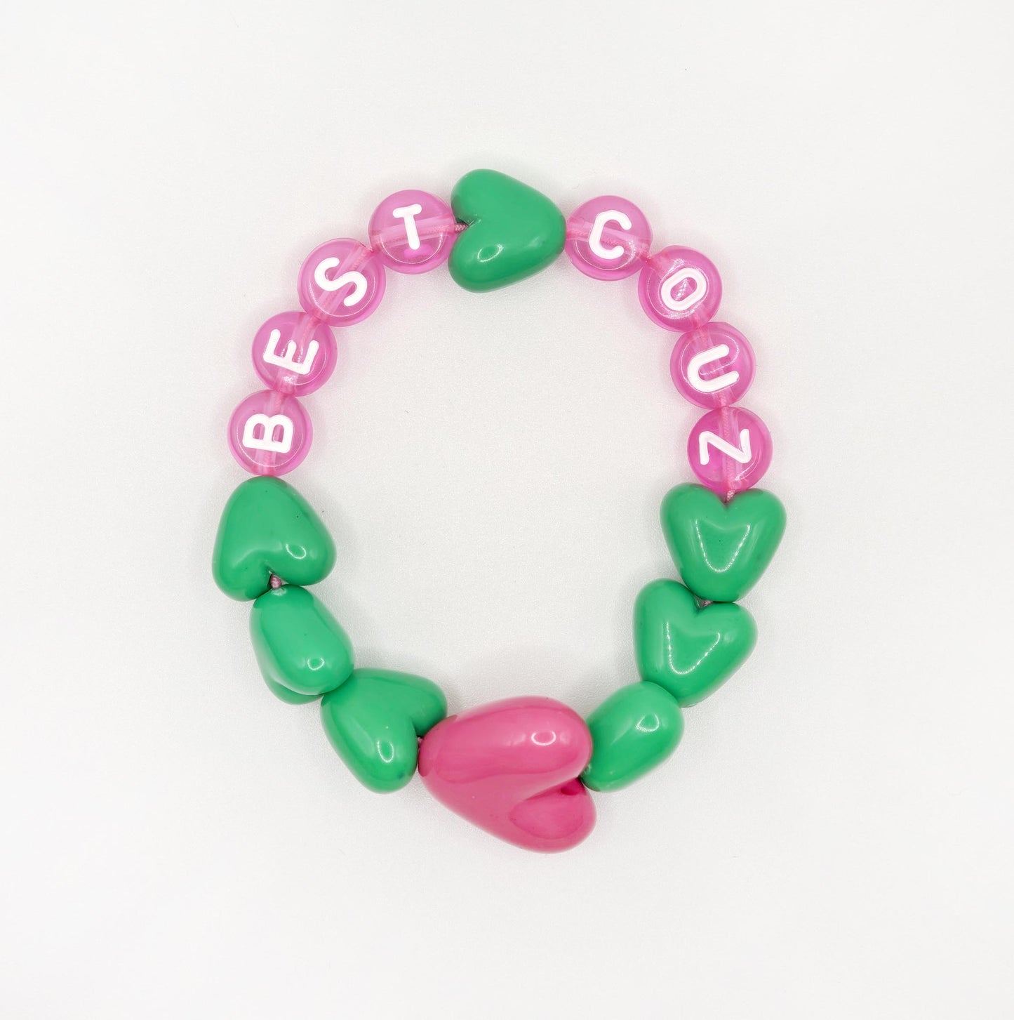 Bracelet GAGA - Vert, Rose flashy & Maxi coeur Fuchsia