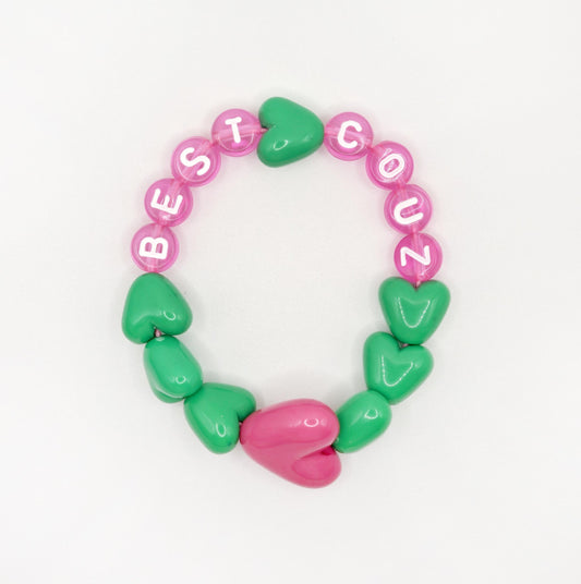 Bracelet GAGA - Vert, Rose flashy & Maxi coeur Fuchsia