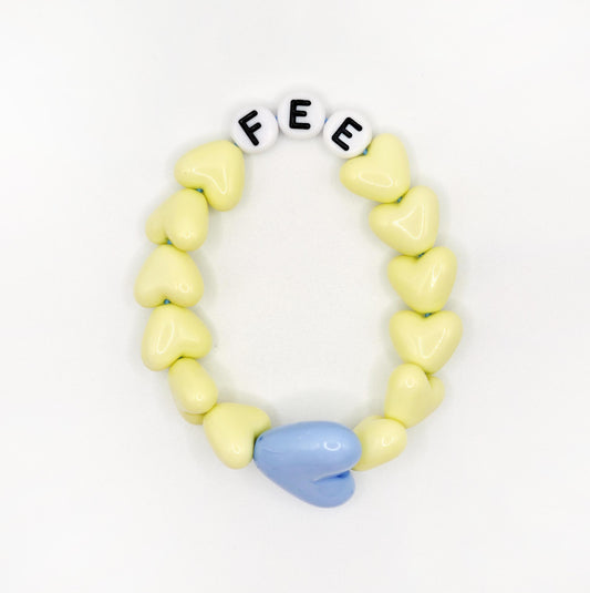 Bracelet GAGA - Jaune pâle, Blanc & Maxi coeur Bleu ciel