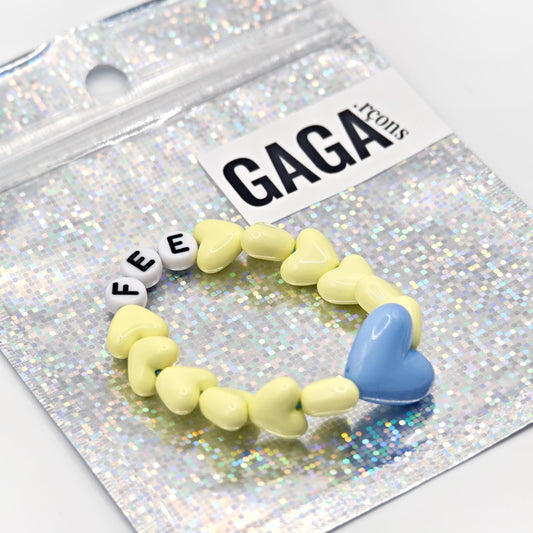 Bracelet GAGA - Jaune pâle, Blanc & Maxi coeur Bleu ciel