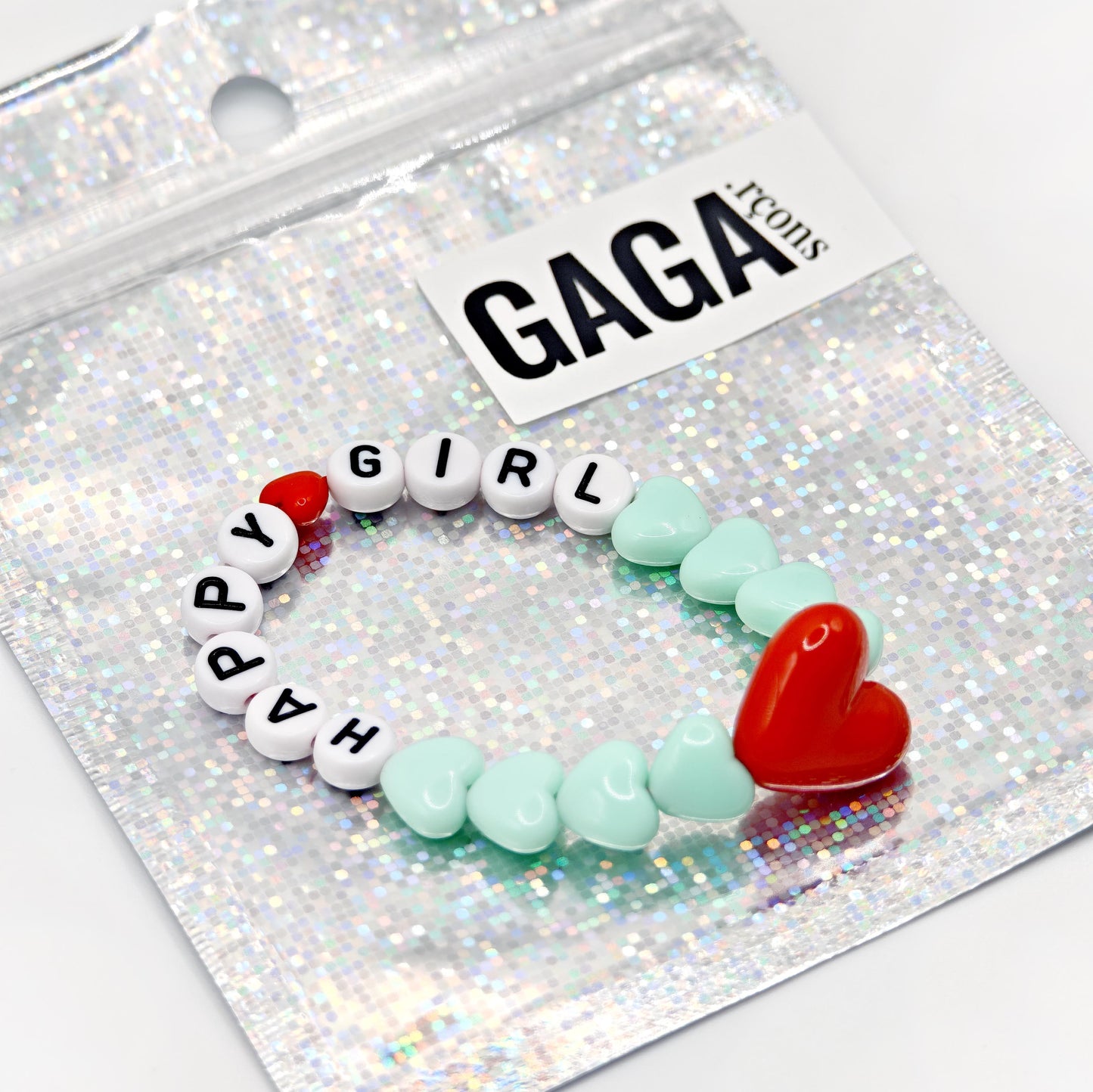 Bracelet GAGA - Menthe, Blanc & Maxi coeur Rouge