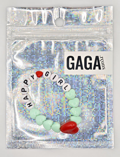 Bracelet GAGA - Menthe, Blanc & Maxi coeur Rouge