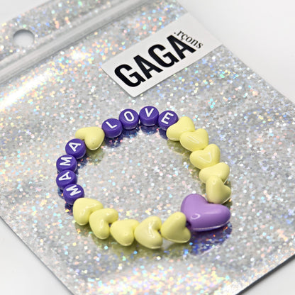 Bracelet GAGA - Jaune pâle, Violet & Maxi coeur Violet
