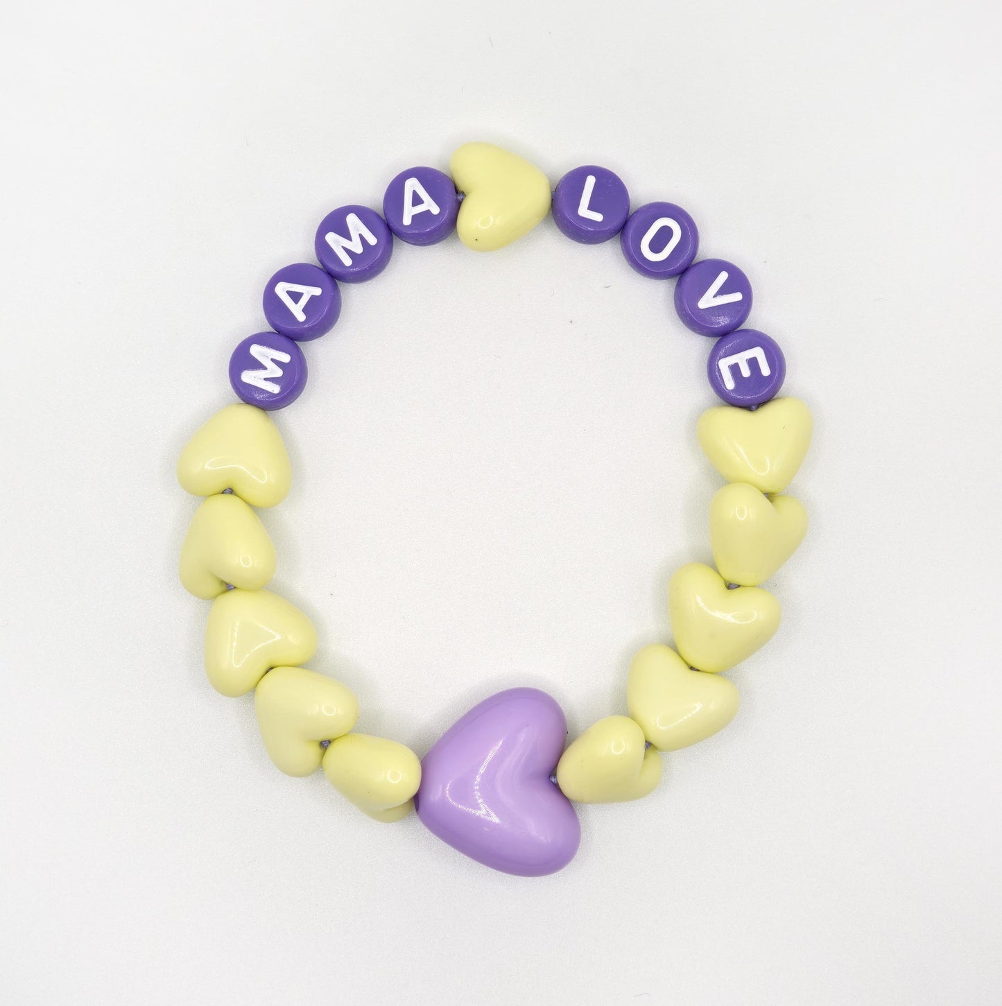 Bracelet GAGA - Jaune pâle, Violet & Maxi coeur Violet