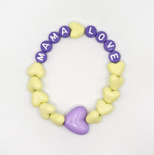 Bracelet GAGA - Jaune pâle, Violet & Maxi coeur Violet