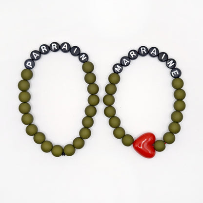 Duo de Bracelets - Kaki, Noir & Maxi coeur Rouge (2 adultes)